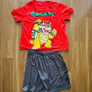 Nintendo Bowser Pajama Set - Orange and Gray